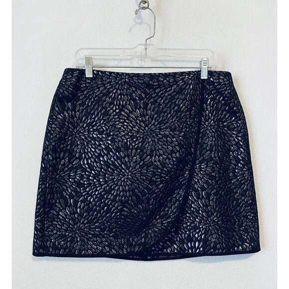 LOFT Skirt Womens 12 Shimmer Splash Mini Faux Wrap Silver Metallic Jaquard Boho - Picture 2 of 9